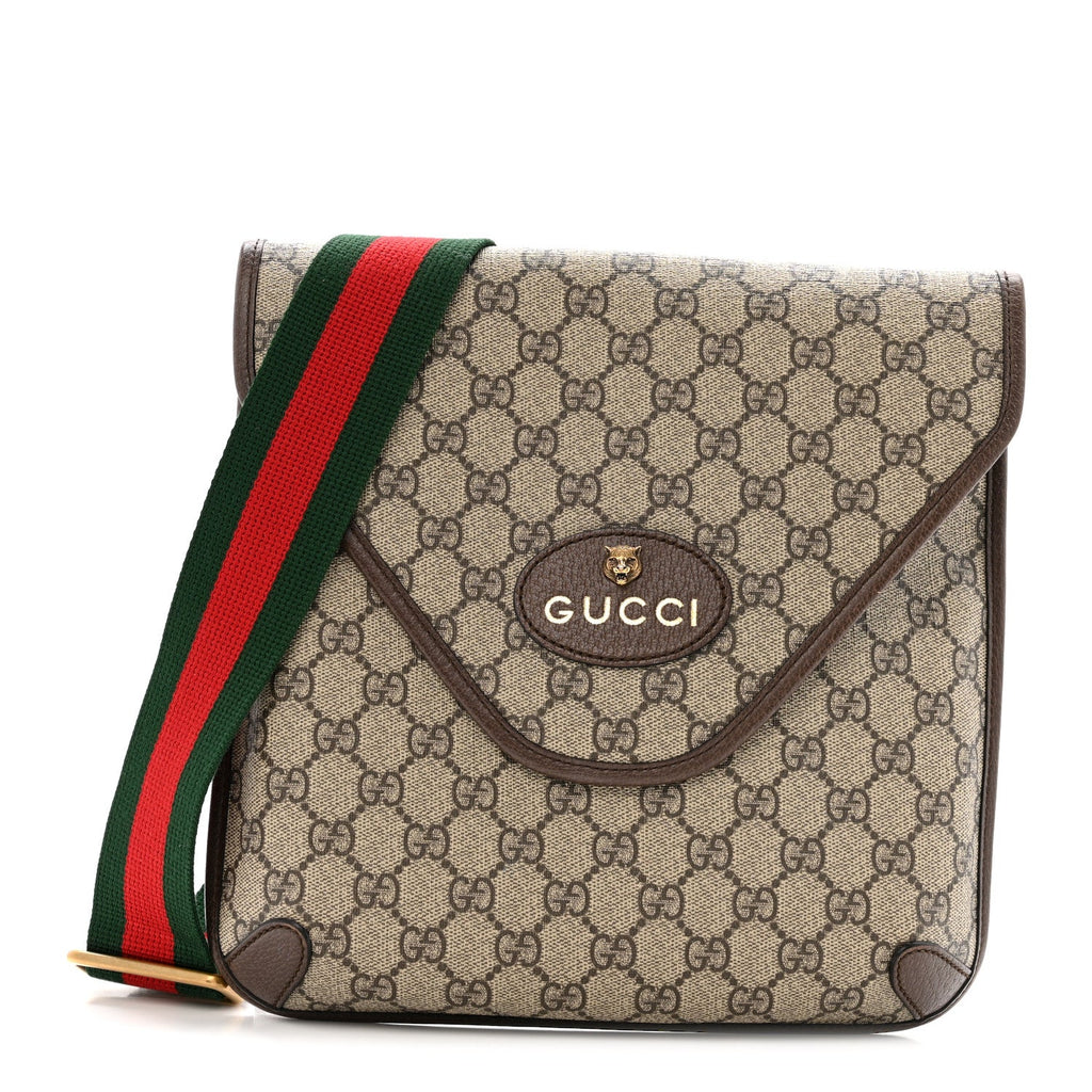 Gucci GG Supreme Monogram Web Medium Neo Vintage Flap Messenger Bag Beige New Acero
