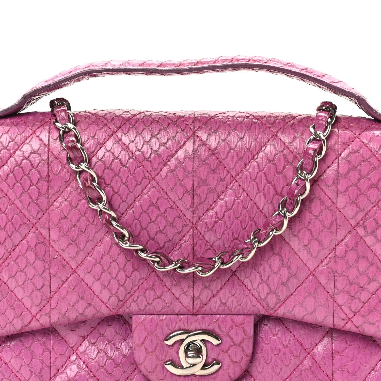 Chanel Elaphe Snakeskin Quilted Medium Easy Carry Flap Purple