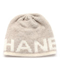 Cashmere Wool Silk Logo Beanie Hat Beige White