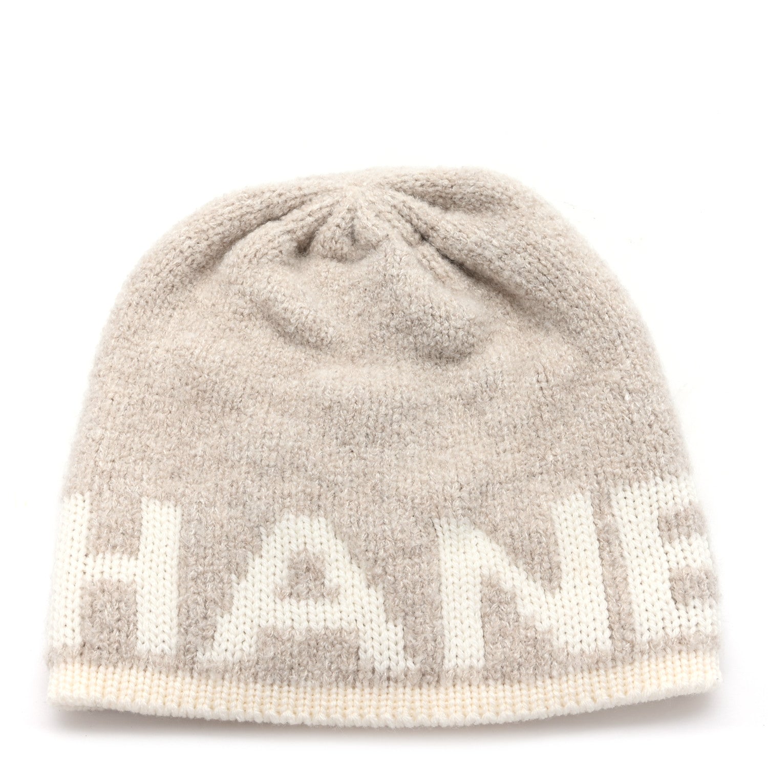 Cashmere Wool Silk Logo Beanie Hat Beige White