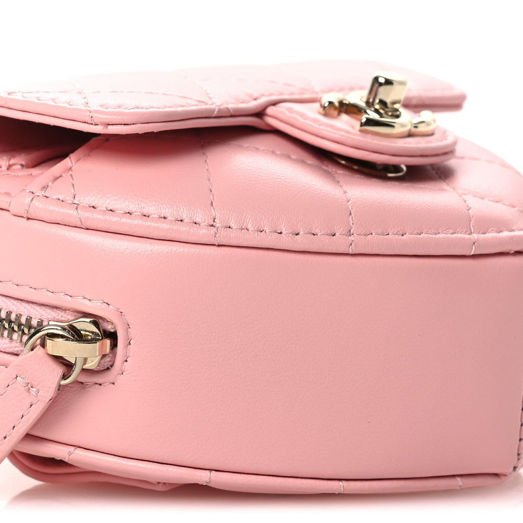 Chanel Lambskin Quilted CC In Love Heart Waist Belt Bag With Chain Light Pink