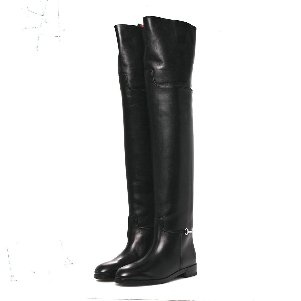 Gucci Calfskin Slim Horsebit Over The Knee High Boots 37 Black
