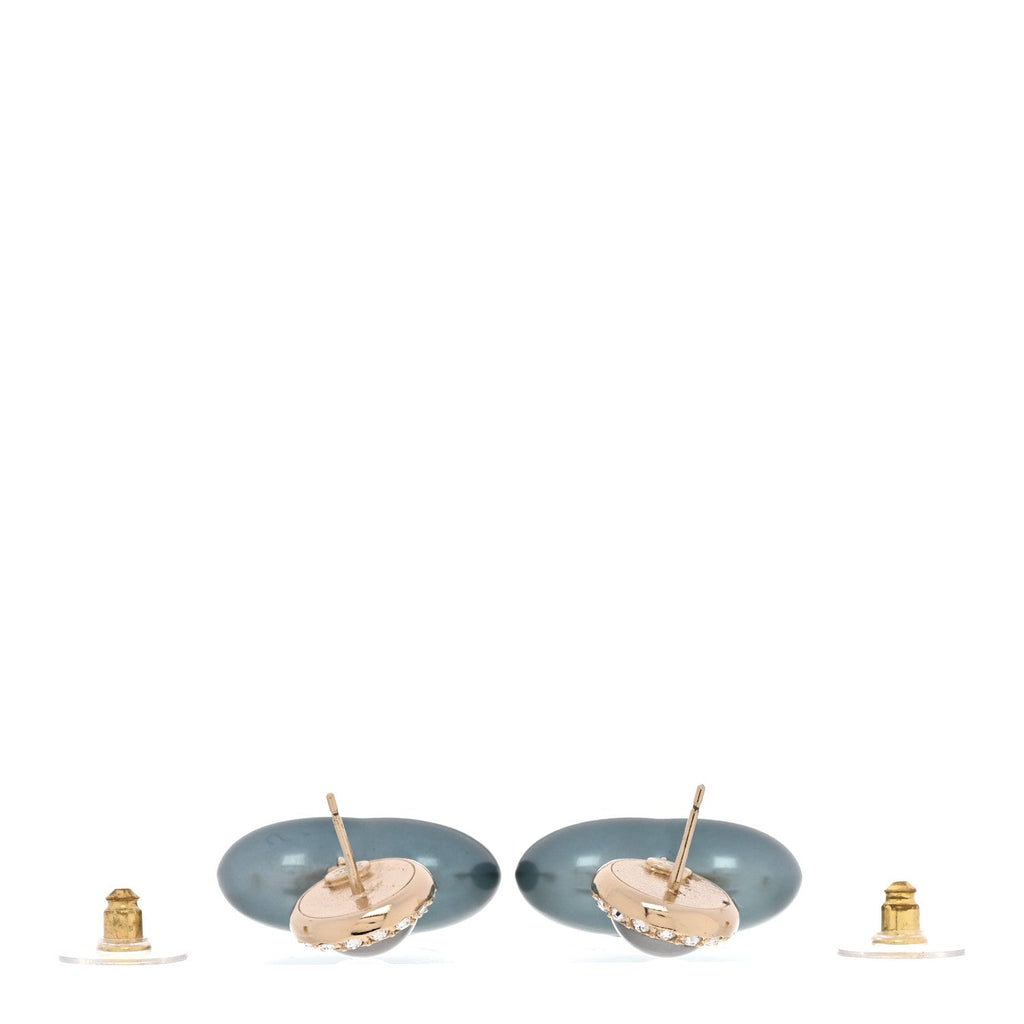 Pearl Crystal CC Heart Drop Earrings Blue