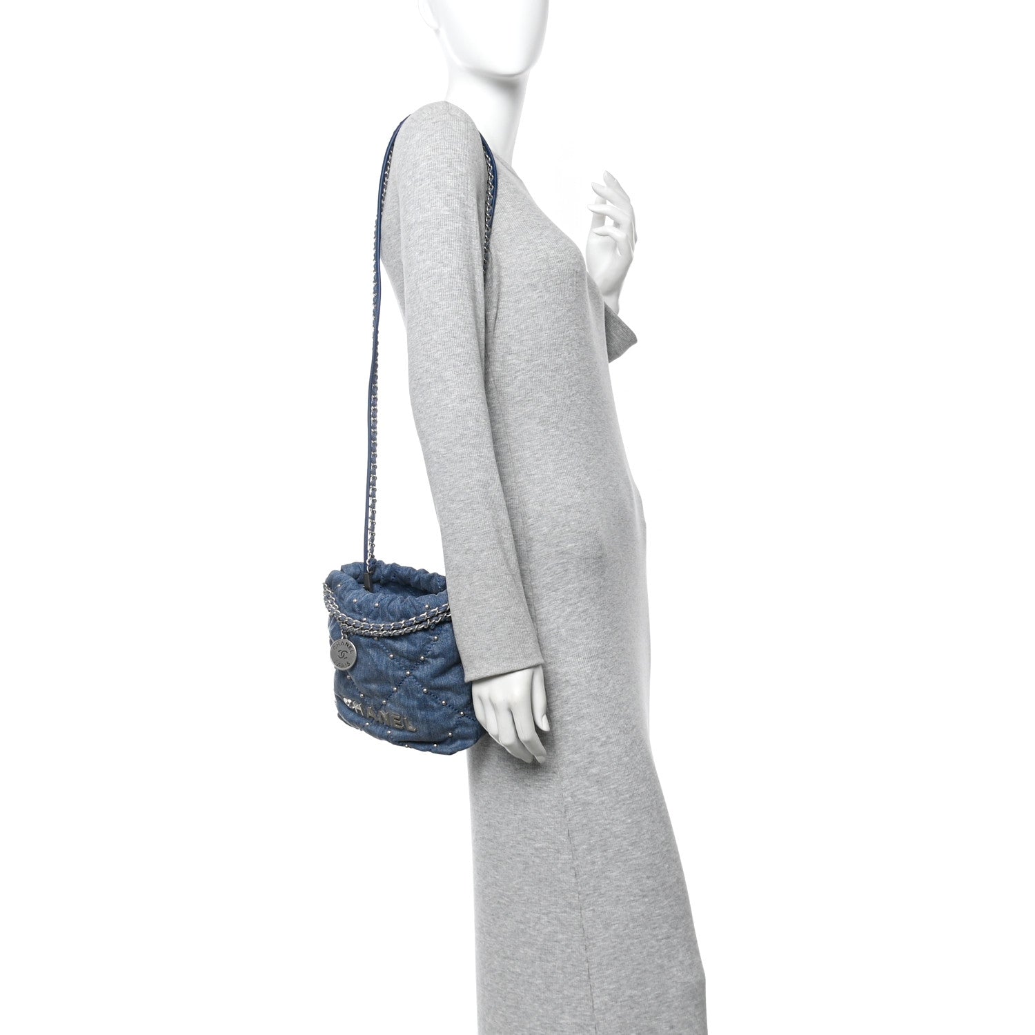 Chanel Washed Denim Quilted Studded Mini Chanel 22 Blue
