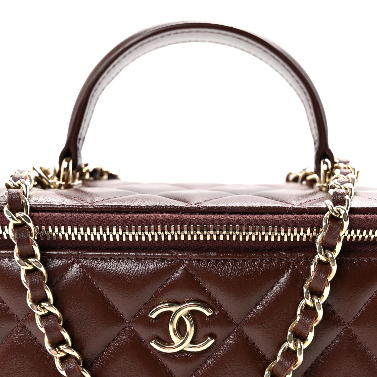 Chanel Lambskin Quilted Small Top Handle Vanity Case With Chain Dark Brown
