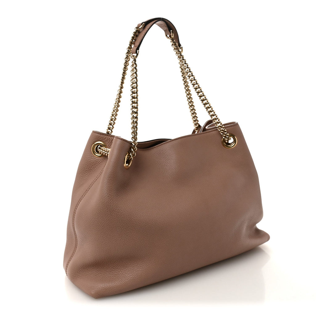 Gucci Pebbled Calfskin Medium Soho Chain Shoulder Bag Camelia