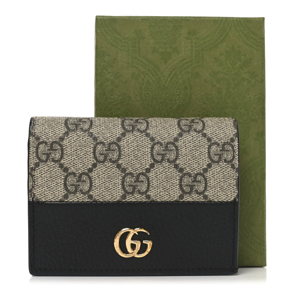 Gucci Dollar Calfskin GG Supreme Monogram GG Marmont Card Case Black Beige Ebony