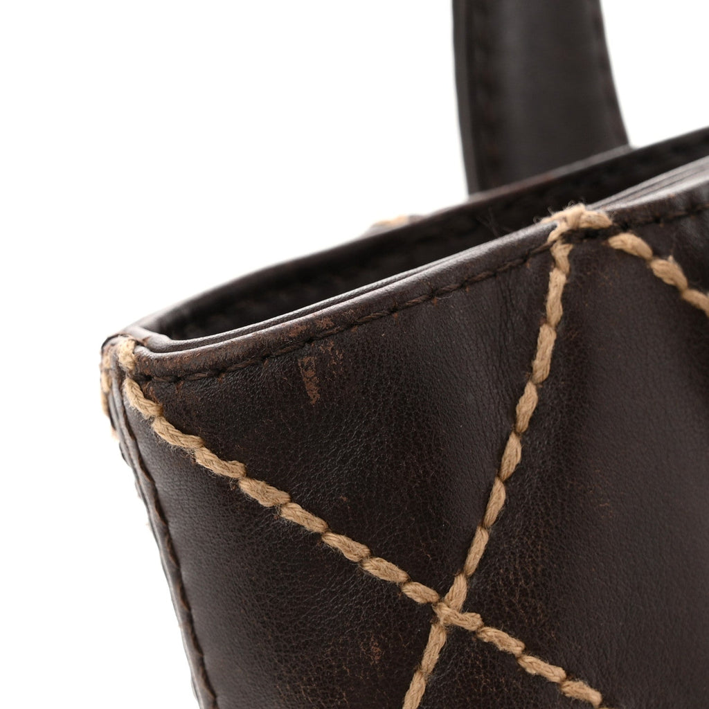 Chanel Calfskin Wild Stitch Tote Brown