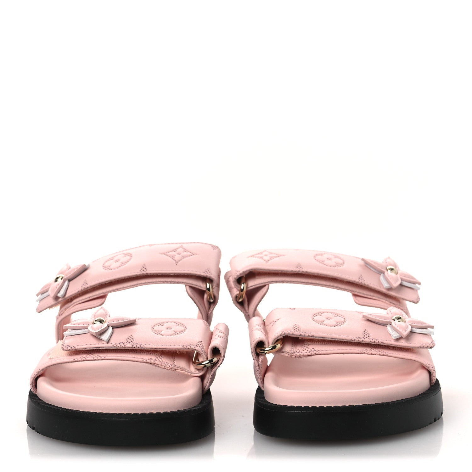Louis Vuitton Lambskin Embossed Monogram Sunset Comfort Flat Sandals 38 Pink