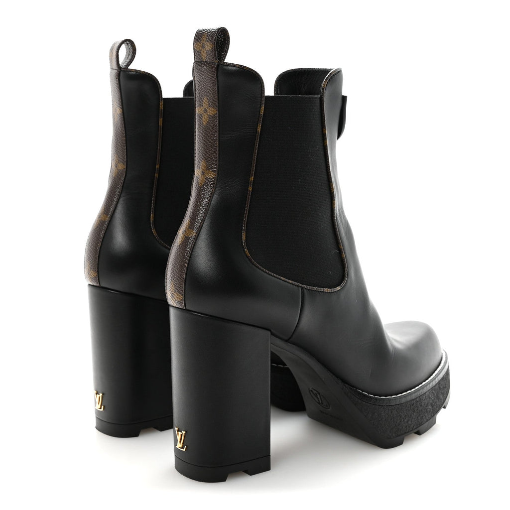 Louis Vuitton Calfskin Monogram LV Beaubourg Platform Ankle Boots 40 Black