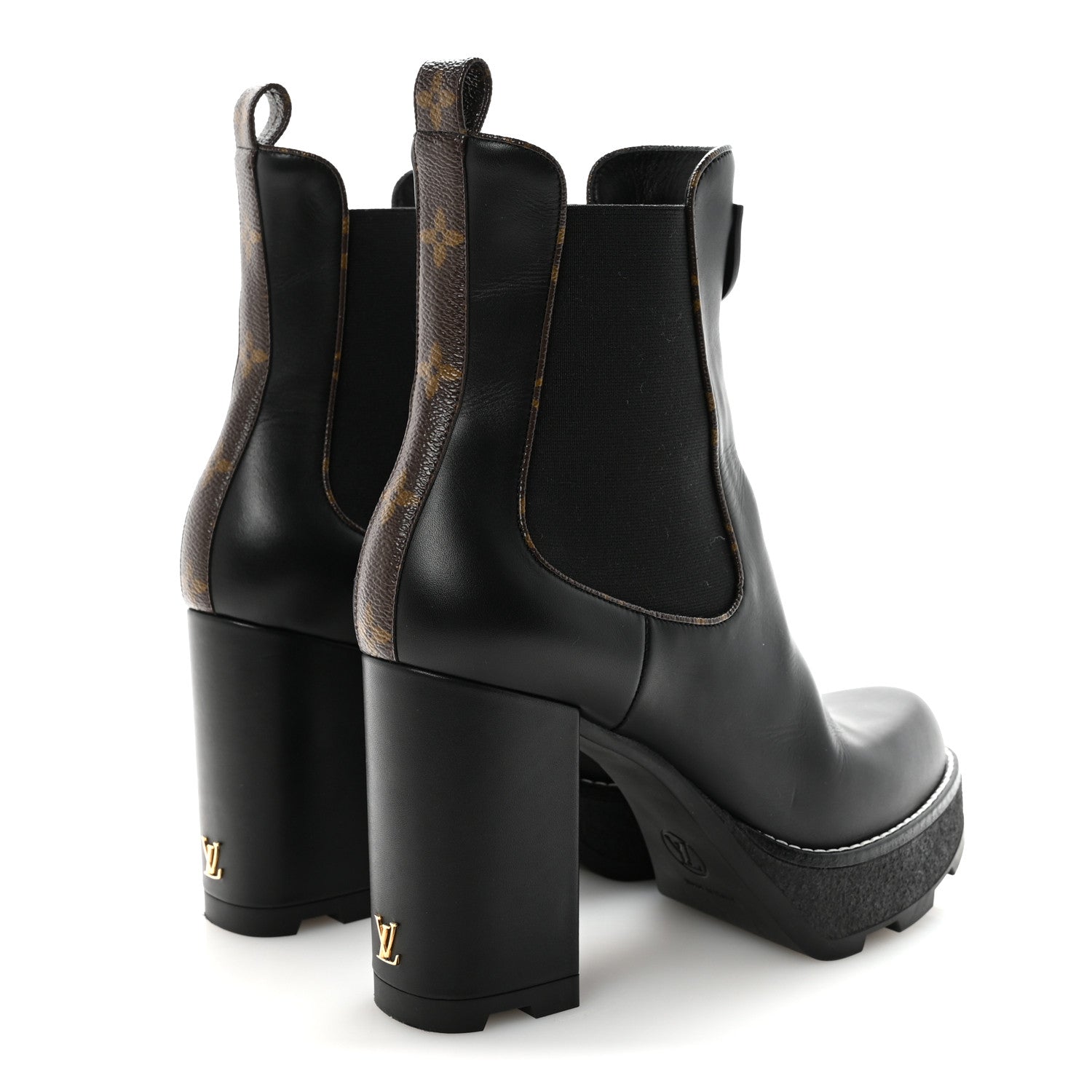 Louis Vuitton Calfskin Monogram LV Beaubourg Platform Ankle Boots 40 Black