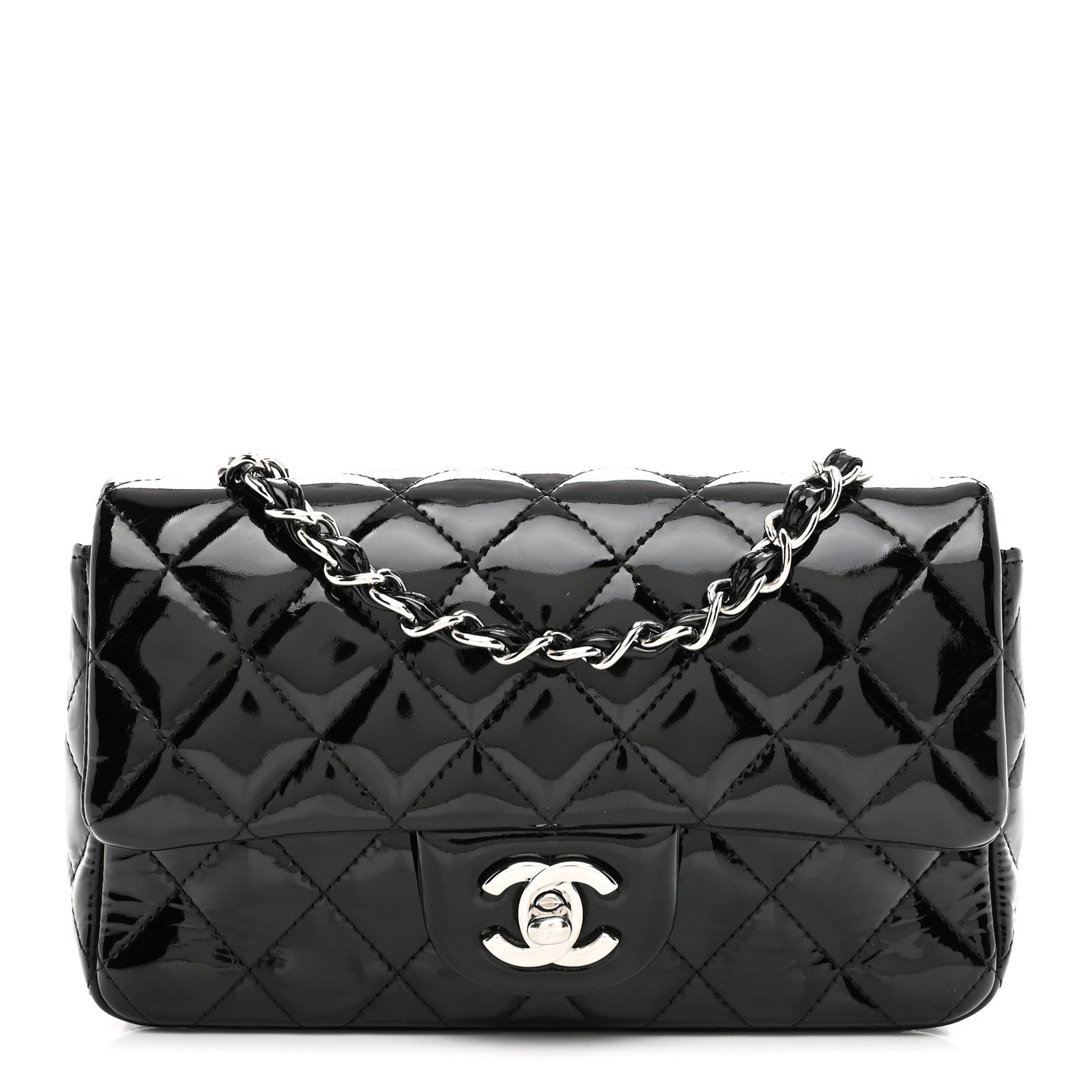 Chanel Patent Calfskin Quilted Mini Rectangular Flap Black
