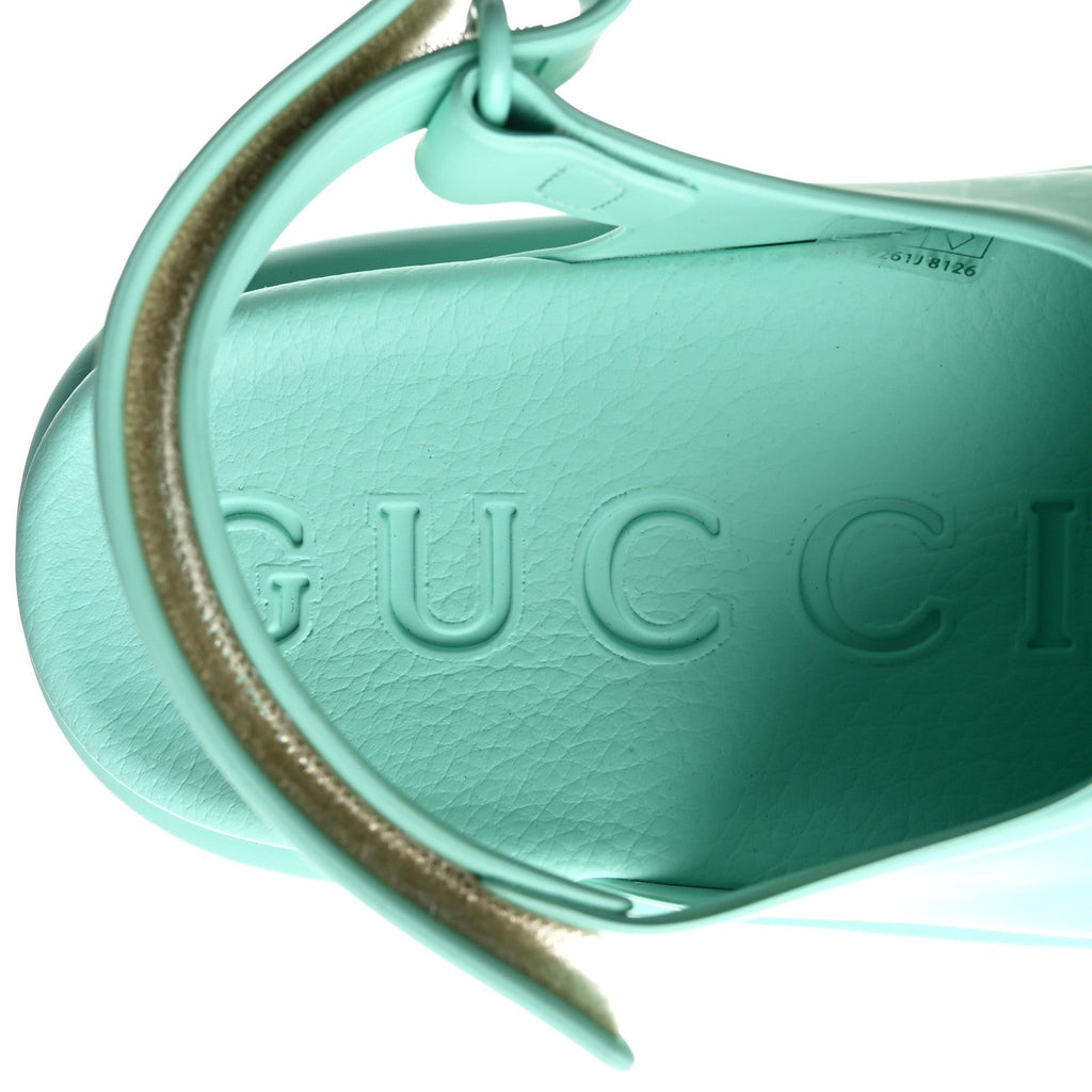 Gucci Soft Rubber Horsebit Womens Slingback Sandals 37 Teal Cyan