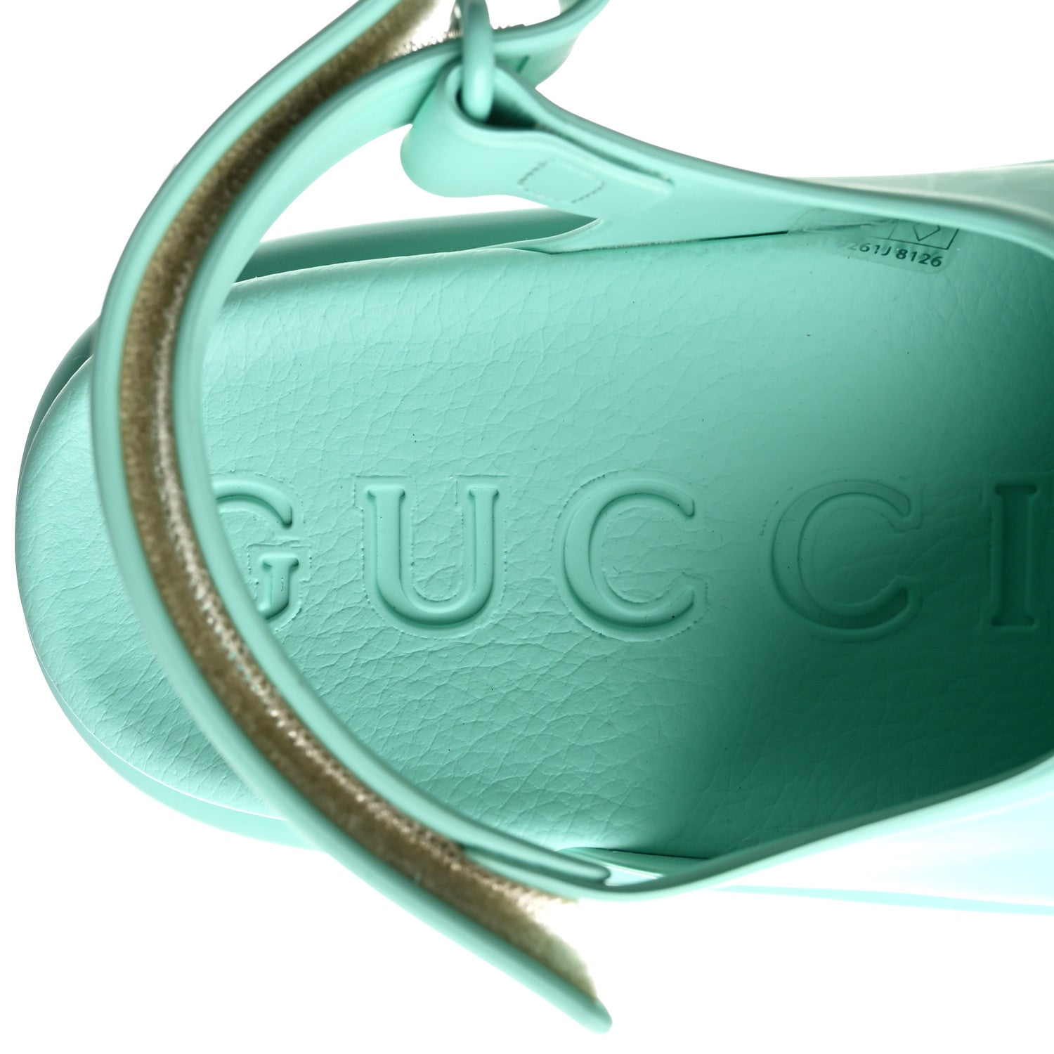 Gucci Soft Rubber Horsebit Womens Slingback Sandals 37 Teal Cyan