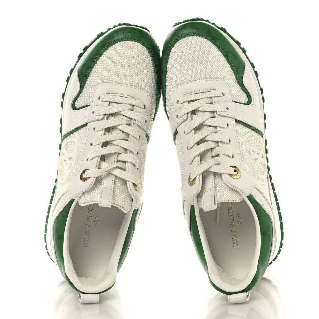 Louis Vuitton Calfskin Monogram Run Away Sneakers 36 White Green
