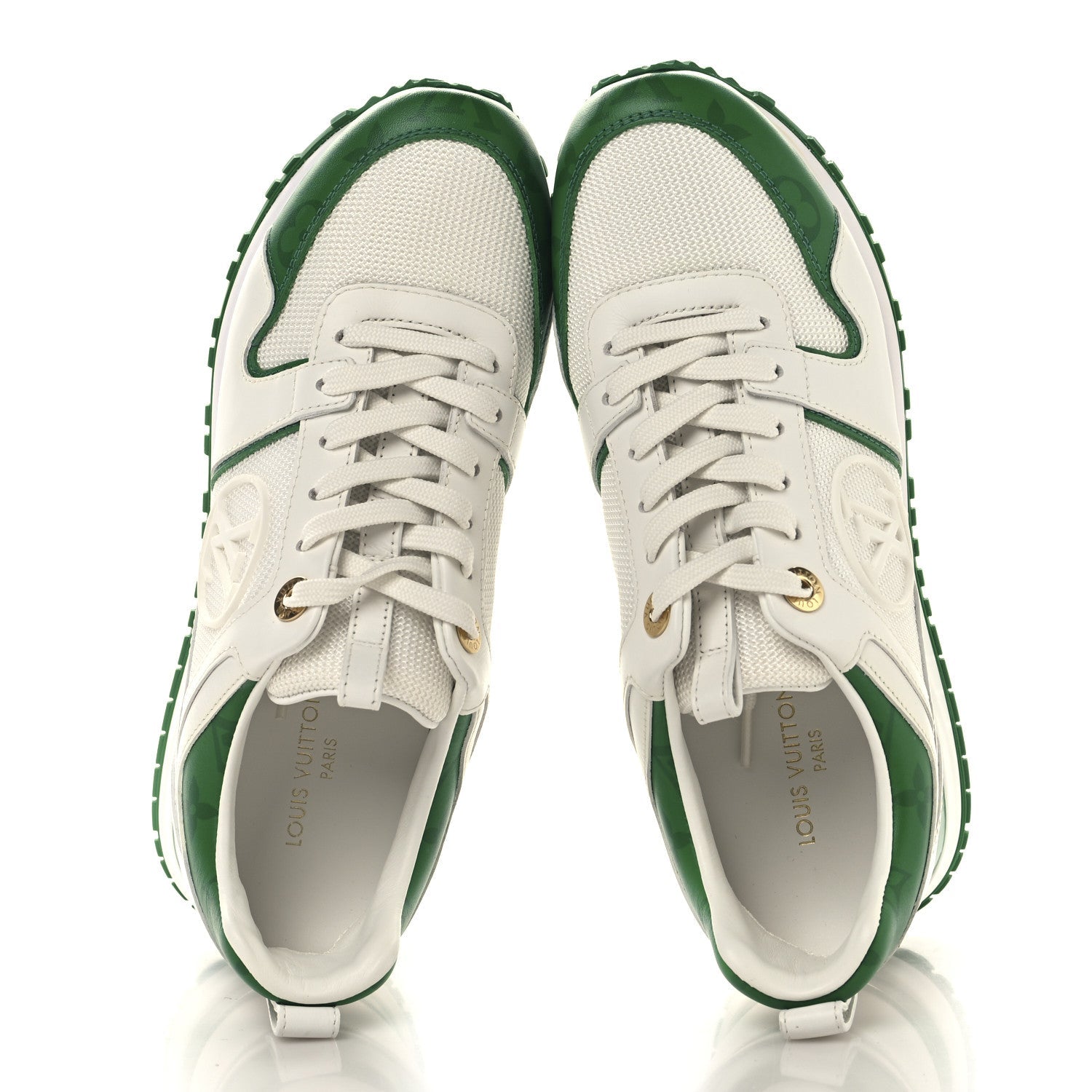 Louis Vuitton Calfskin Monogram Run Away Sneakers 36 White Green