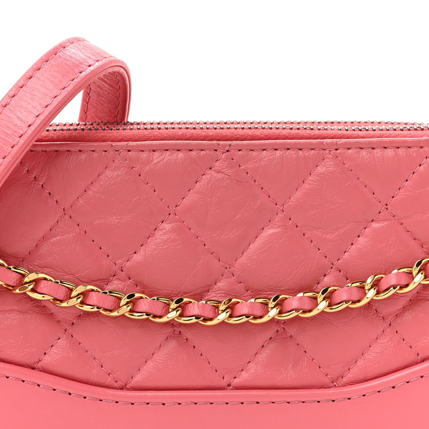 Chanel Aged Calfskin Quilted Small Gabrielle Clutch With Chain Pink