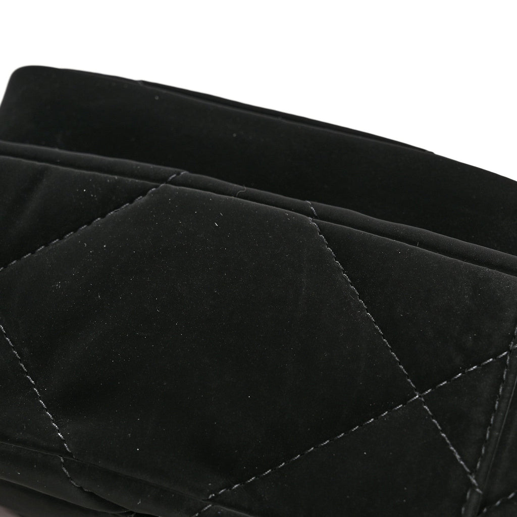 Chanel Velvet Effect Nylon Shiny Crumpled Calfskin Mini Quilted Chanel 25 Clutch With Chain Black