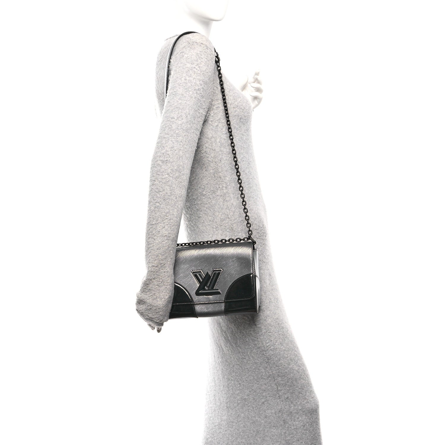 Louis Vuitton Epi Patent Twist Shoulder Bag MM Anthracite Nacre