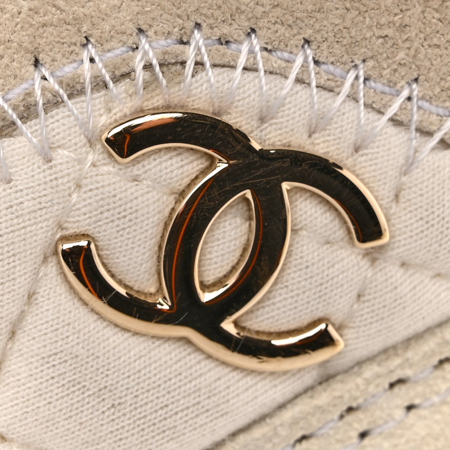 Chanel Velvet Calfskin Mixed Fibers CC Sneakers 36 Ivory Black