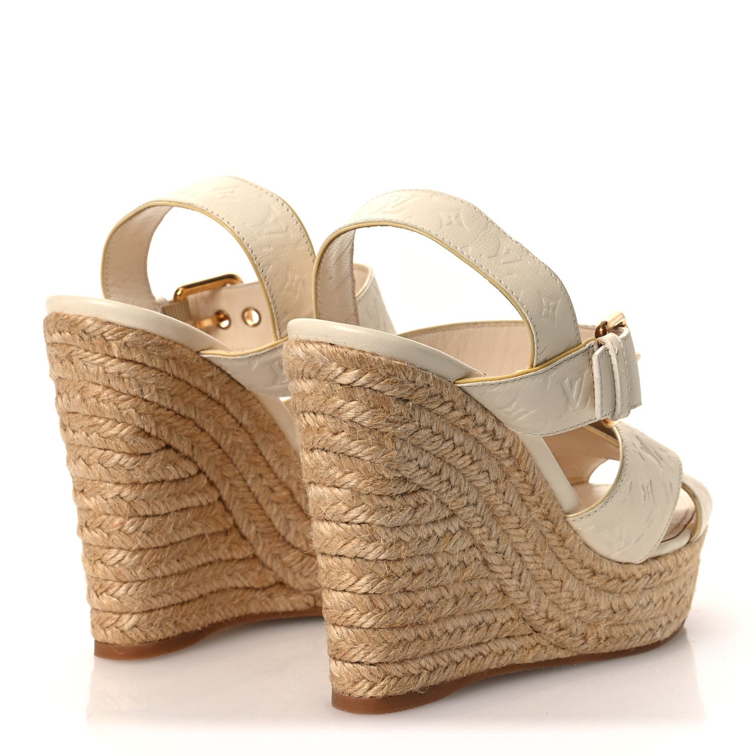 Louis Vuitton Calfskin Monogram Embossed Espadrille Wedge Sandals 36 White