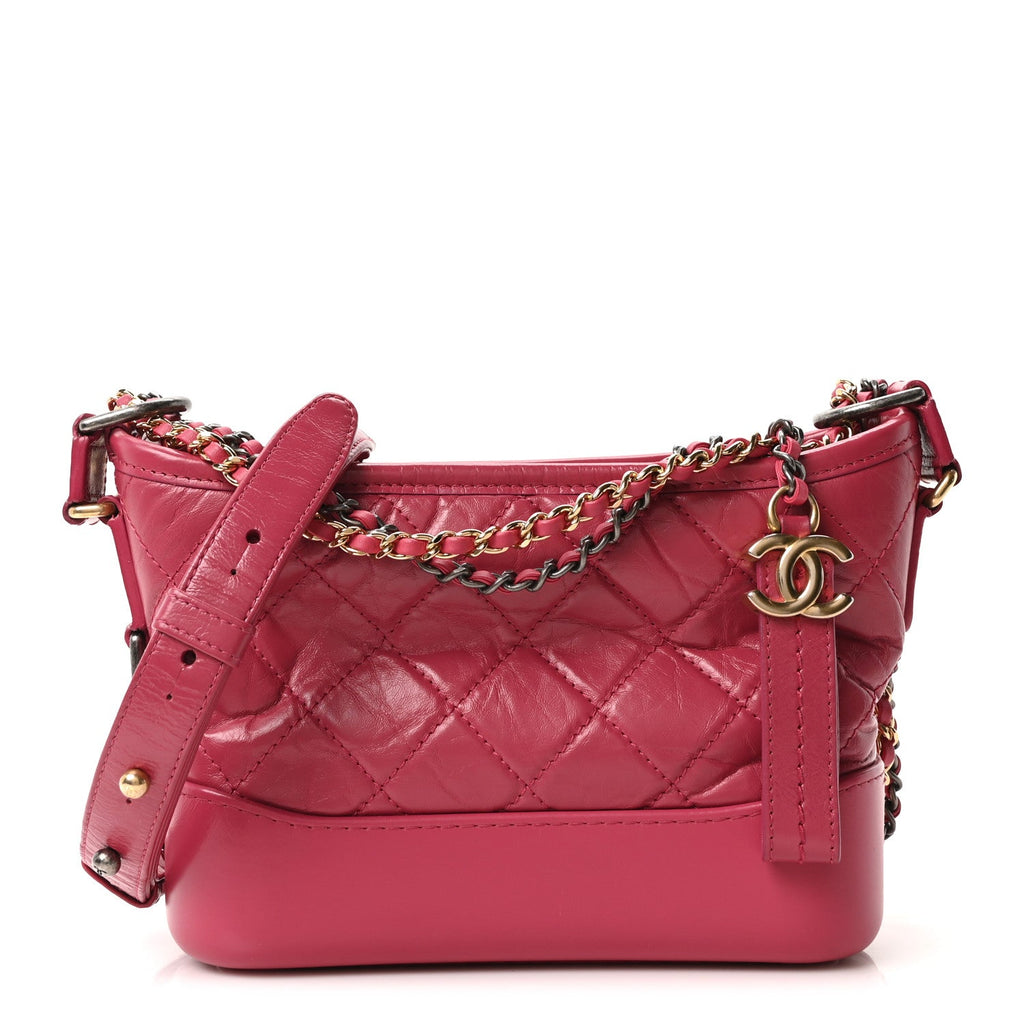 Chanel Aged Calfskin Quilted Small Gabrielle Hobo Fuchsia