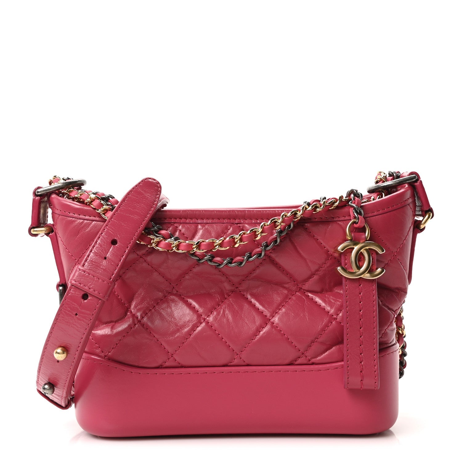 Chanel Aged Calfskin Quilted Small Gabrielle Hobo Fuchsia