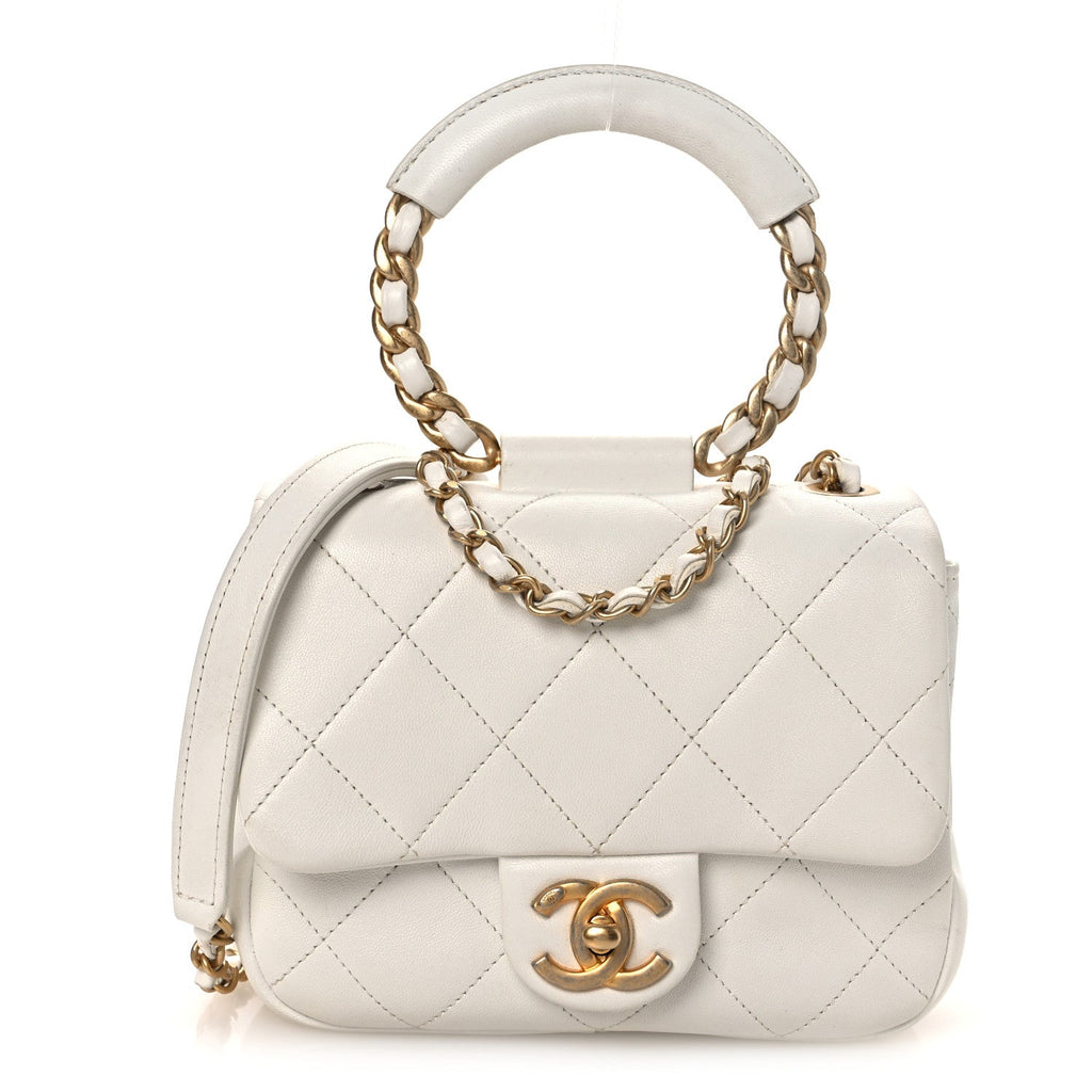 Chanel Lambskin Quilted Small Circular Handle Bag White