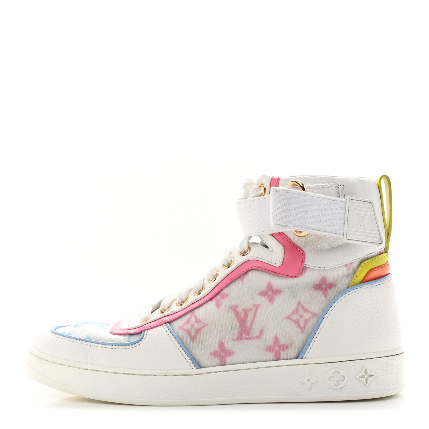 Louis Vuitton Calfskin Nylon Mesh Monogram Womens Boombox High Top Sneakers 37 Bleu Rose