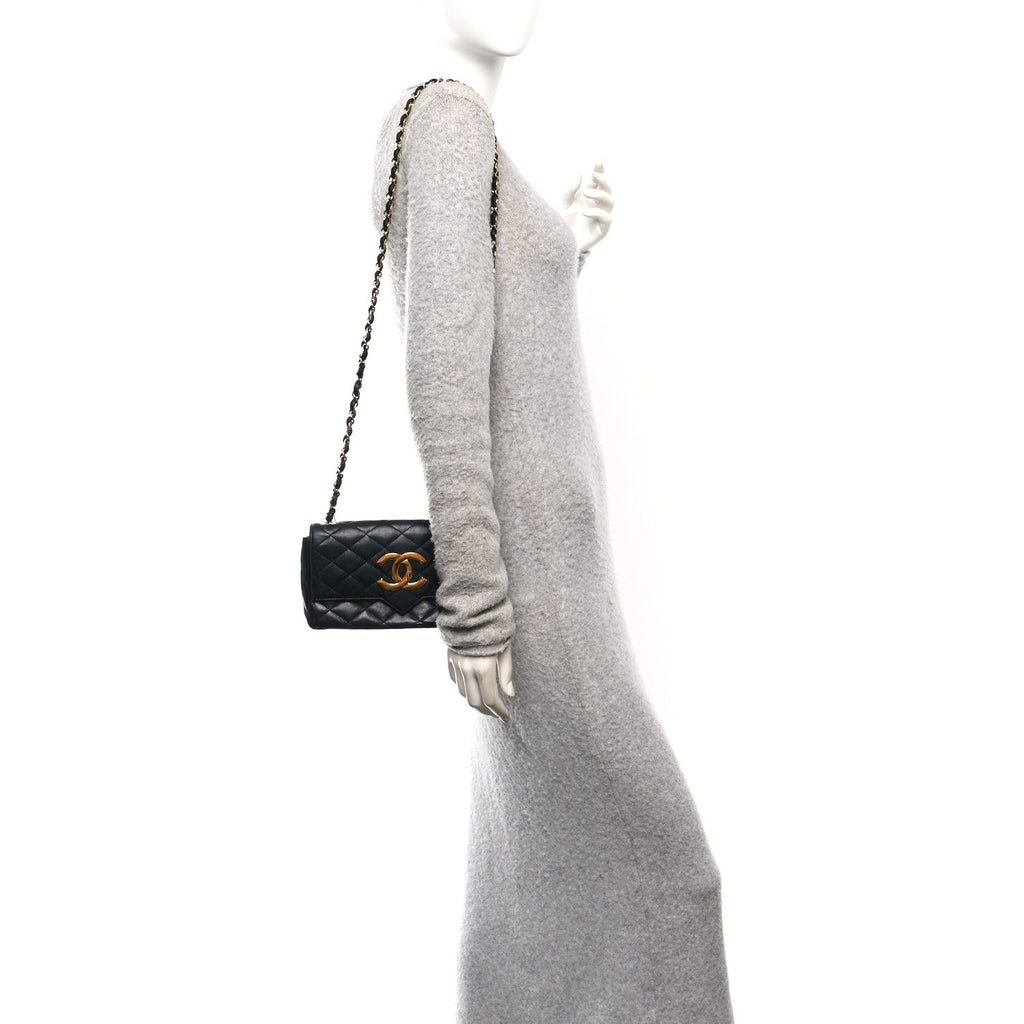 Chanel Lambskin Quilted Jumbo CC Small Single Flap Black
