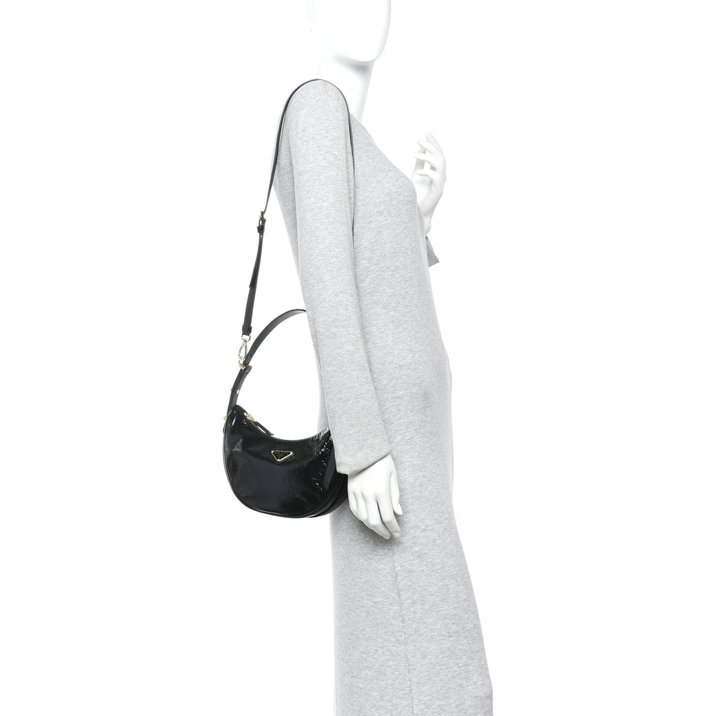 Prada Patent Naplak Arque Shoulder Bag Black
