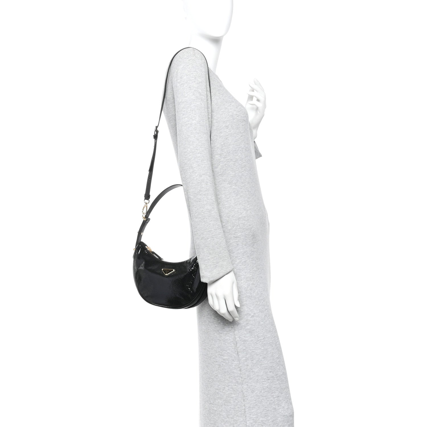 Prada Patent Naplak Arque Shoulder Bag Black