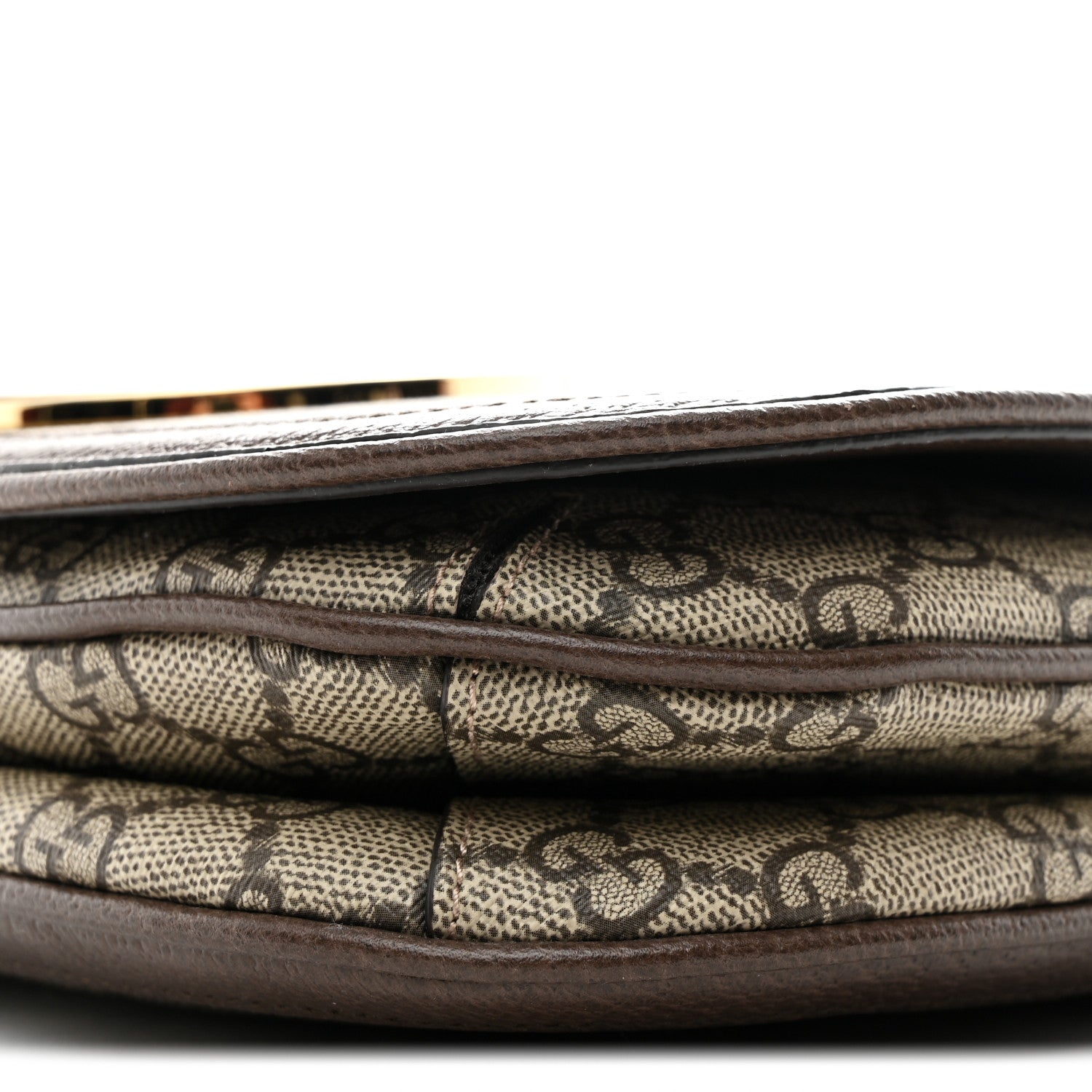 Gucci GG Supreme Monogram Textured Dollar Calfskin Web Medium Blondie Top Handle Shoulder Flap Bag Beige Ebony New Acero