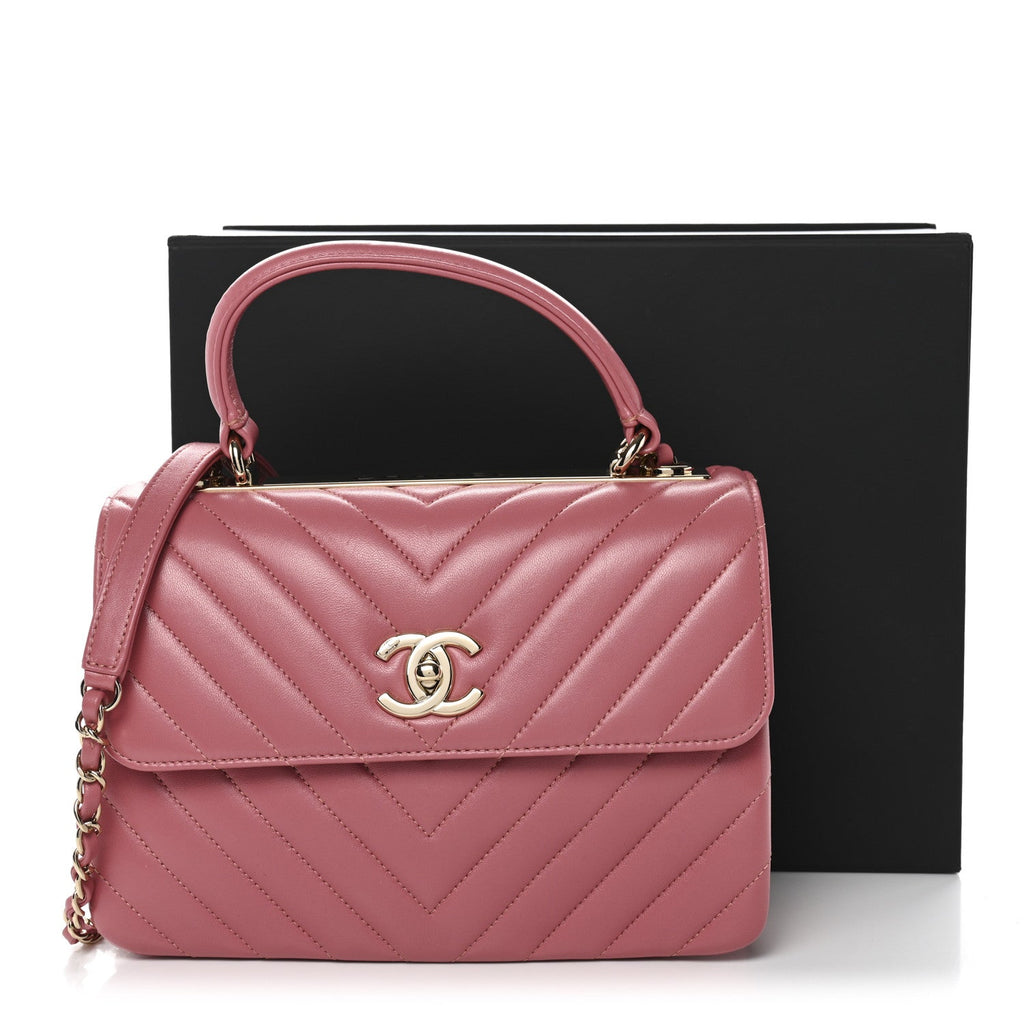 Chanel Lambskin Chevron Quilted Small Trendy CC Dual Handle Flap Bag Rosewood