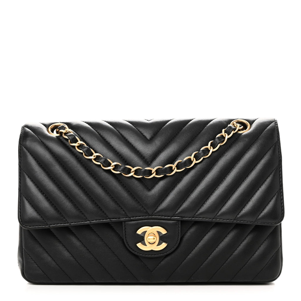Chanel Lambskin Chevron Quilted Medium Double Flap Black