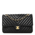 Chanel Lambskin Chevron Quilted Medium Double Flap Black