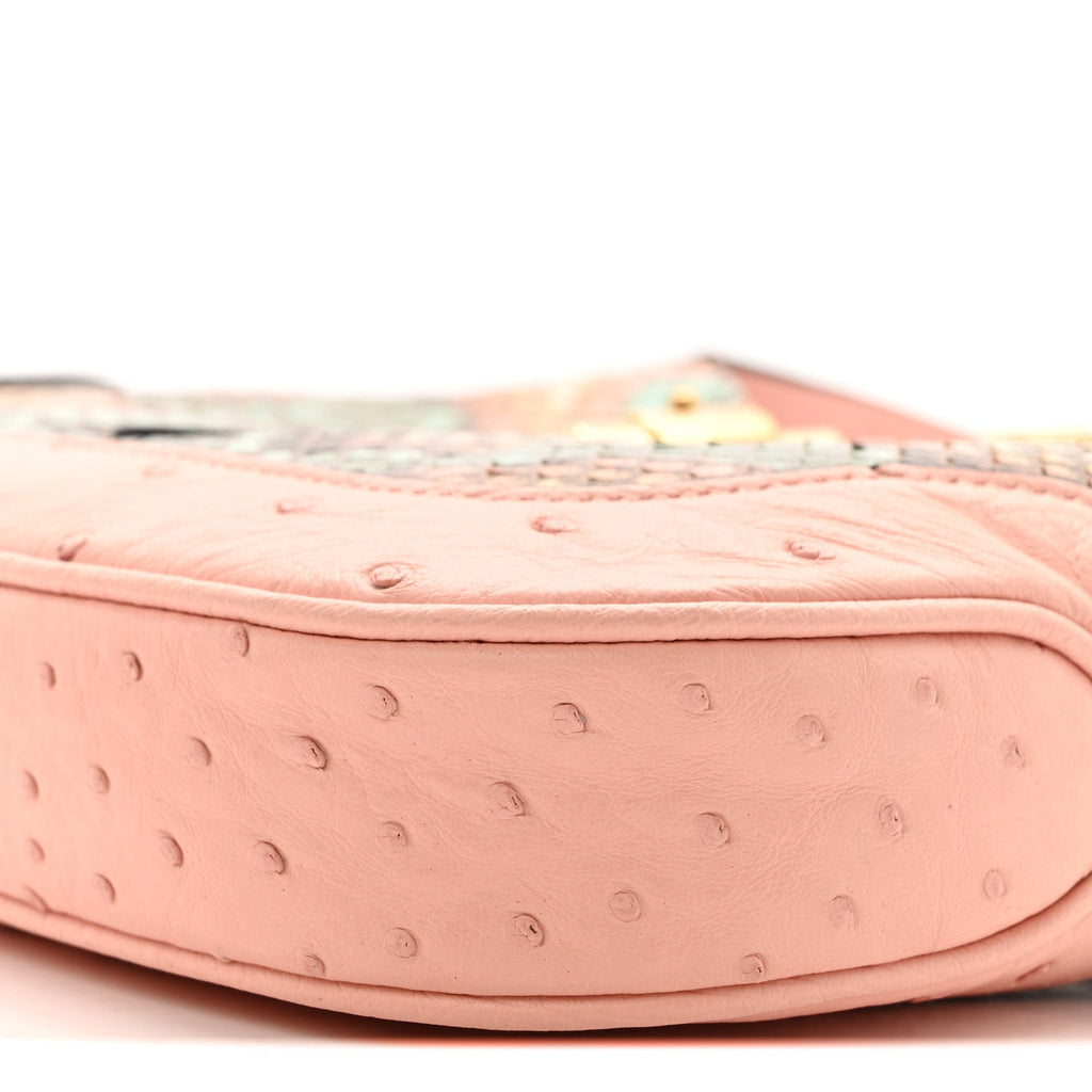 Gucci Snakeskin Ostrich Calfskin Small Jackie 1961 Hobo Pink Multicolor