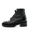 Chanel Shiny Calfskin Velvet Pearl Combat Short Boots 39 Black