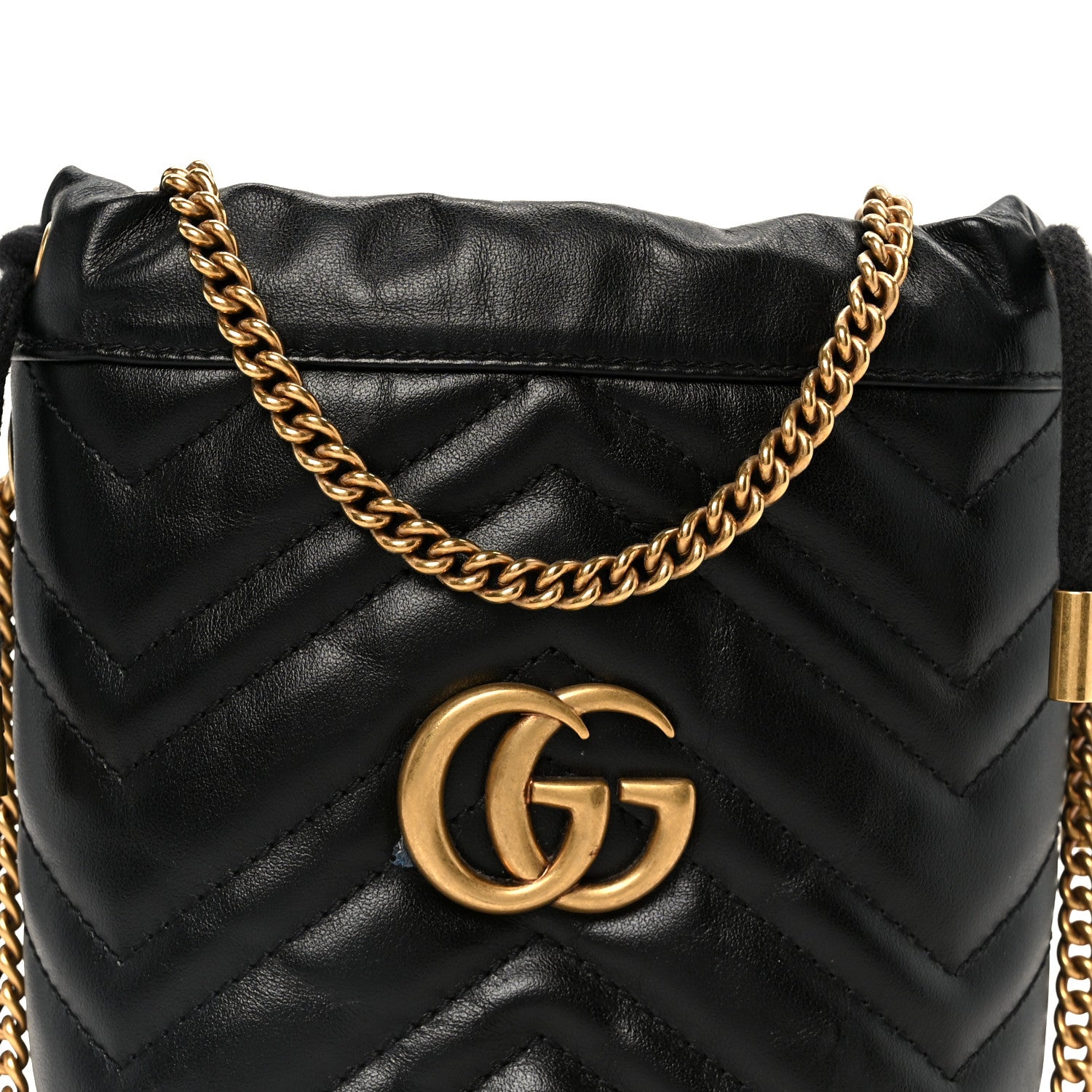 Gucci Calfskin Matelasse Mini GG Marmont 2.0 Bucket Bag Black