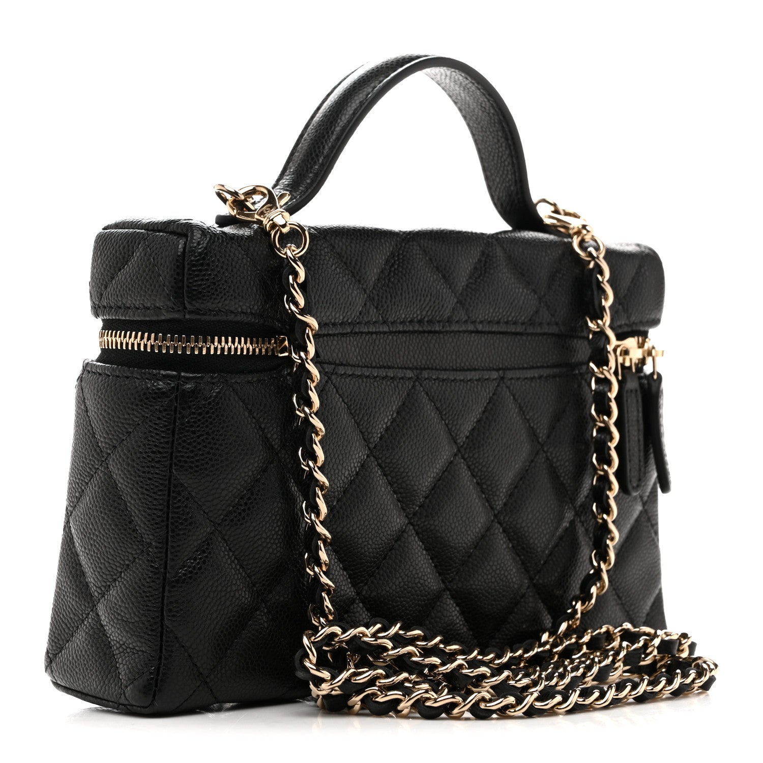 Chanel Caviar Quilted Top Handle Slim Vanity With Chain Black