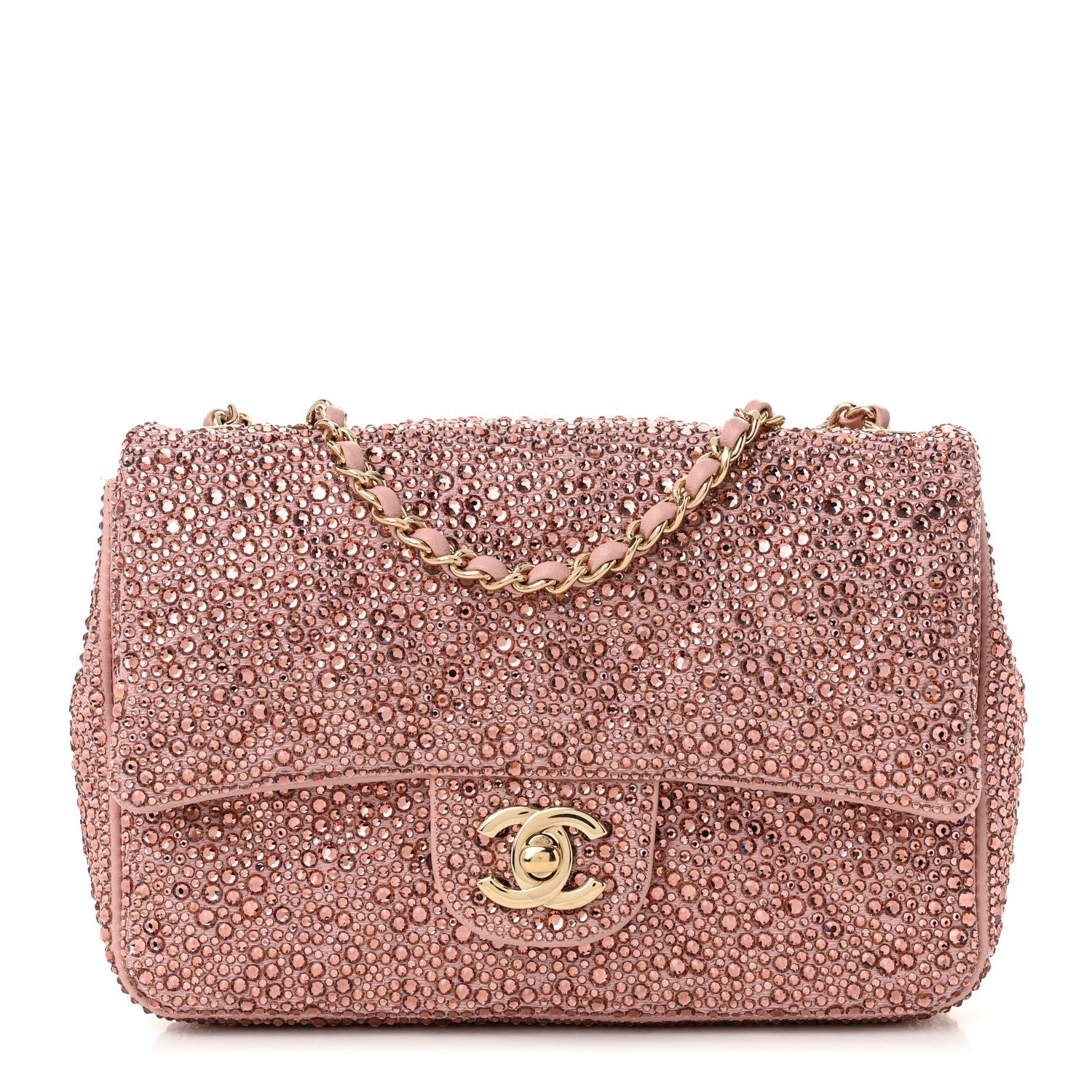 Chanel Lambskin Crystal Diamante Small Flap Light Pink