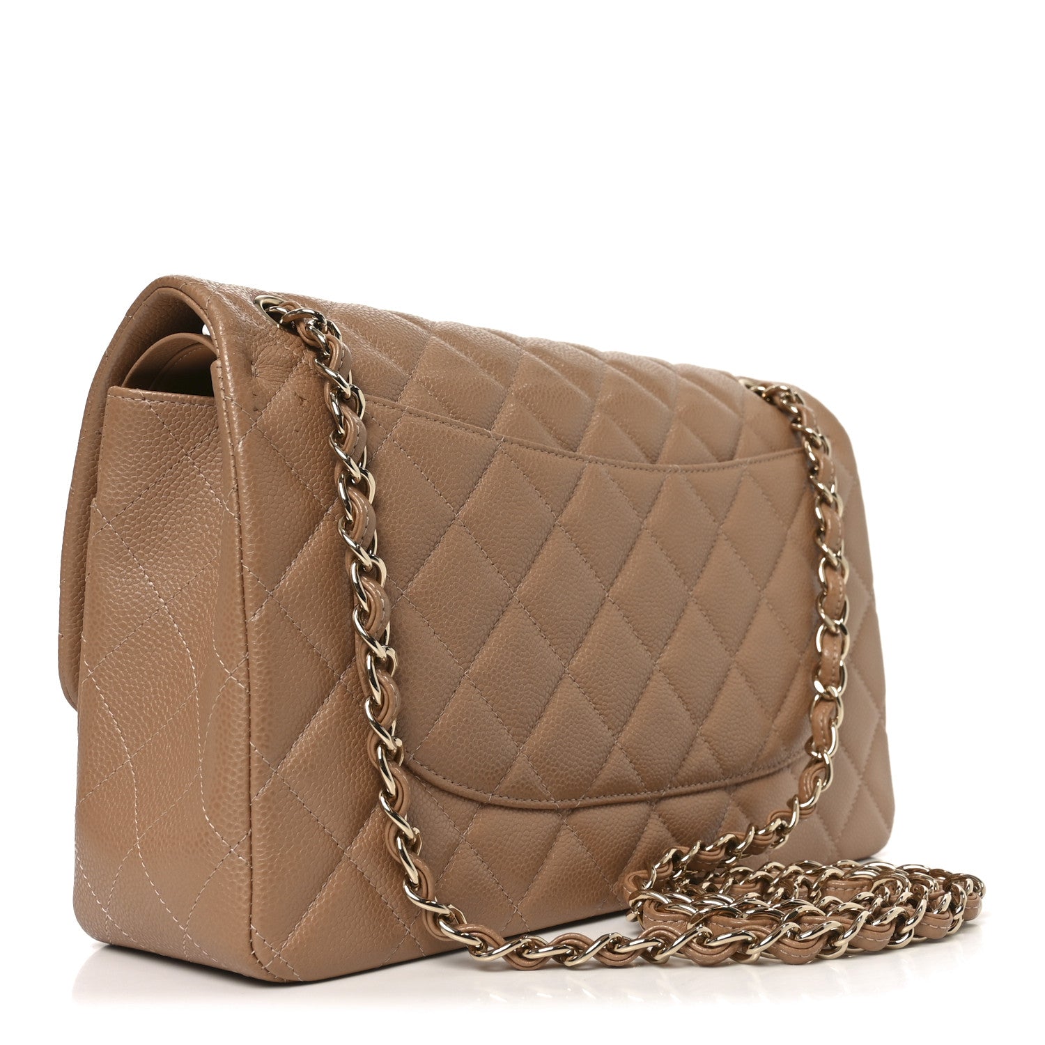 Chanel Caviar Quilted Jumbo Double Flap Beige