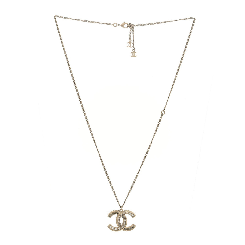 Crystal Enamel CC Necklace Light Gold