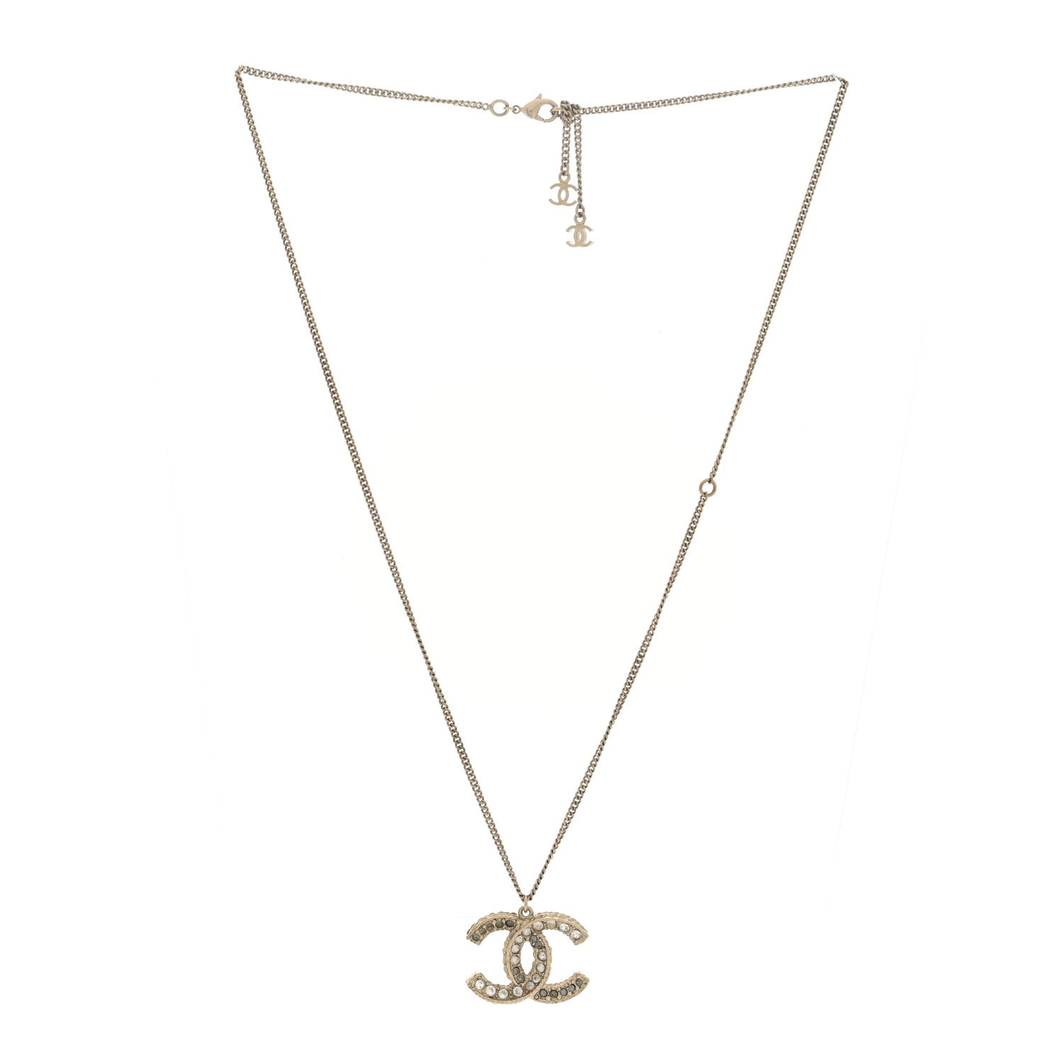 Crystal Enamel CC Necklace Light Gold