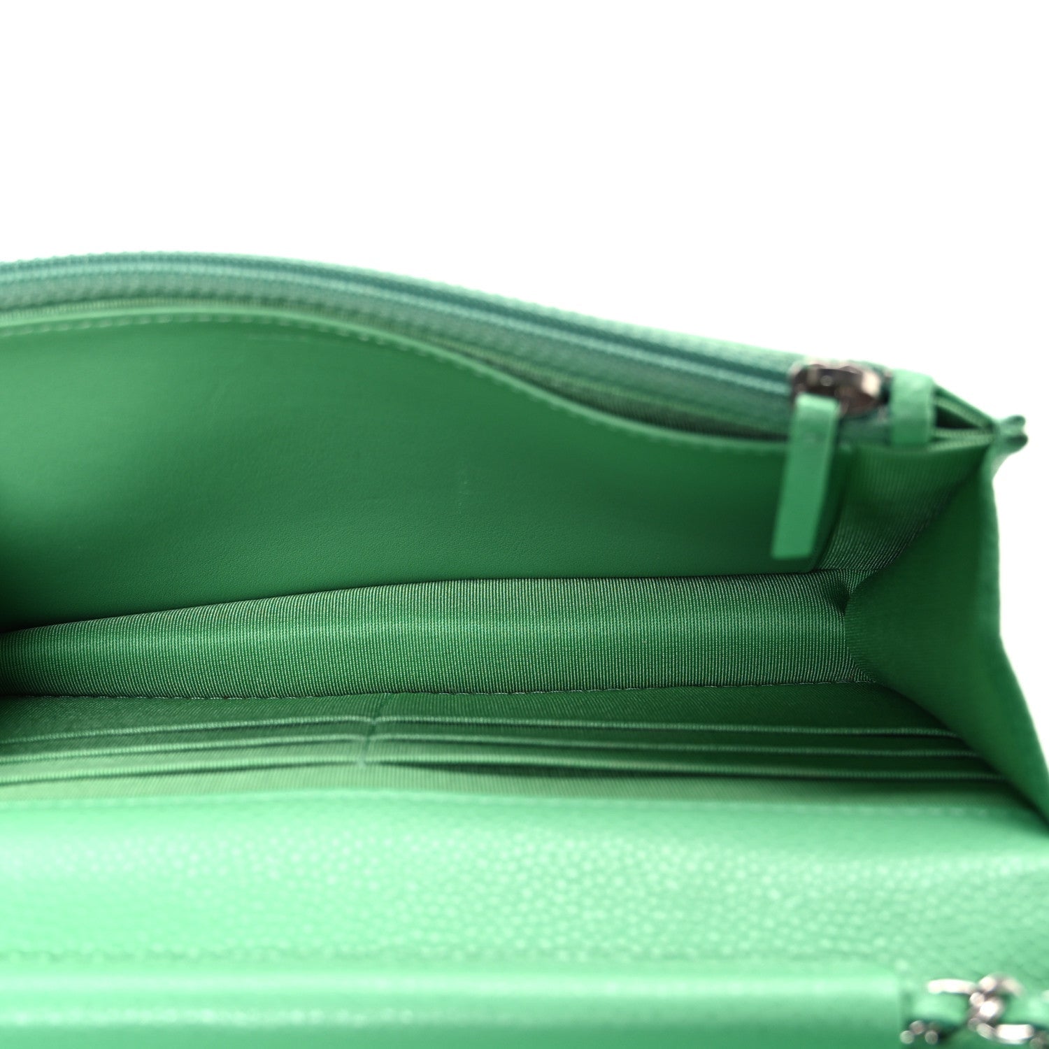 Chanel Caviar Chevron Quilted Wallet On Chain WOC Green