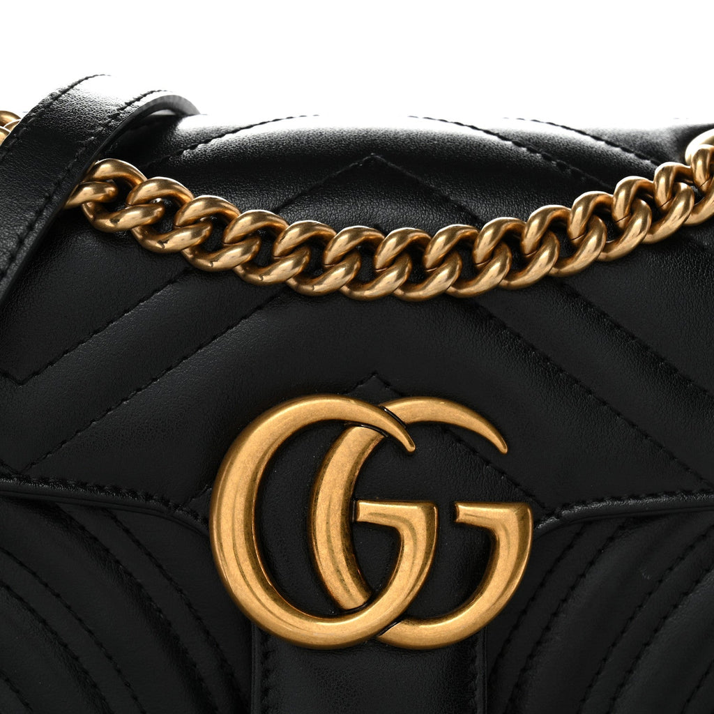Gucci Calfskin Matelasse Mini GG Marmont Shoulder Bag Black