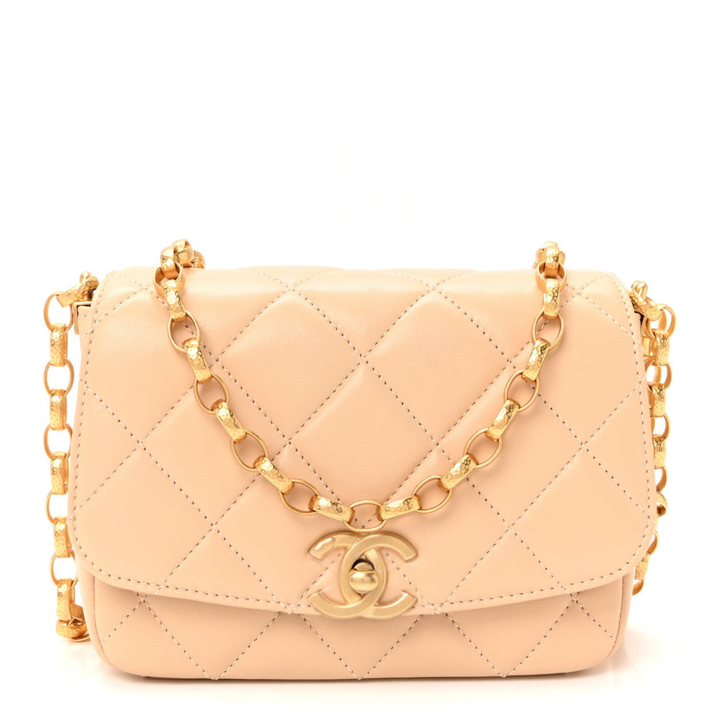 Chanel Lambskin Quilted CC Coin Flap Bag Beige