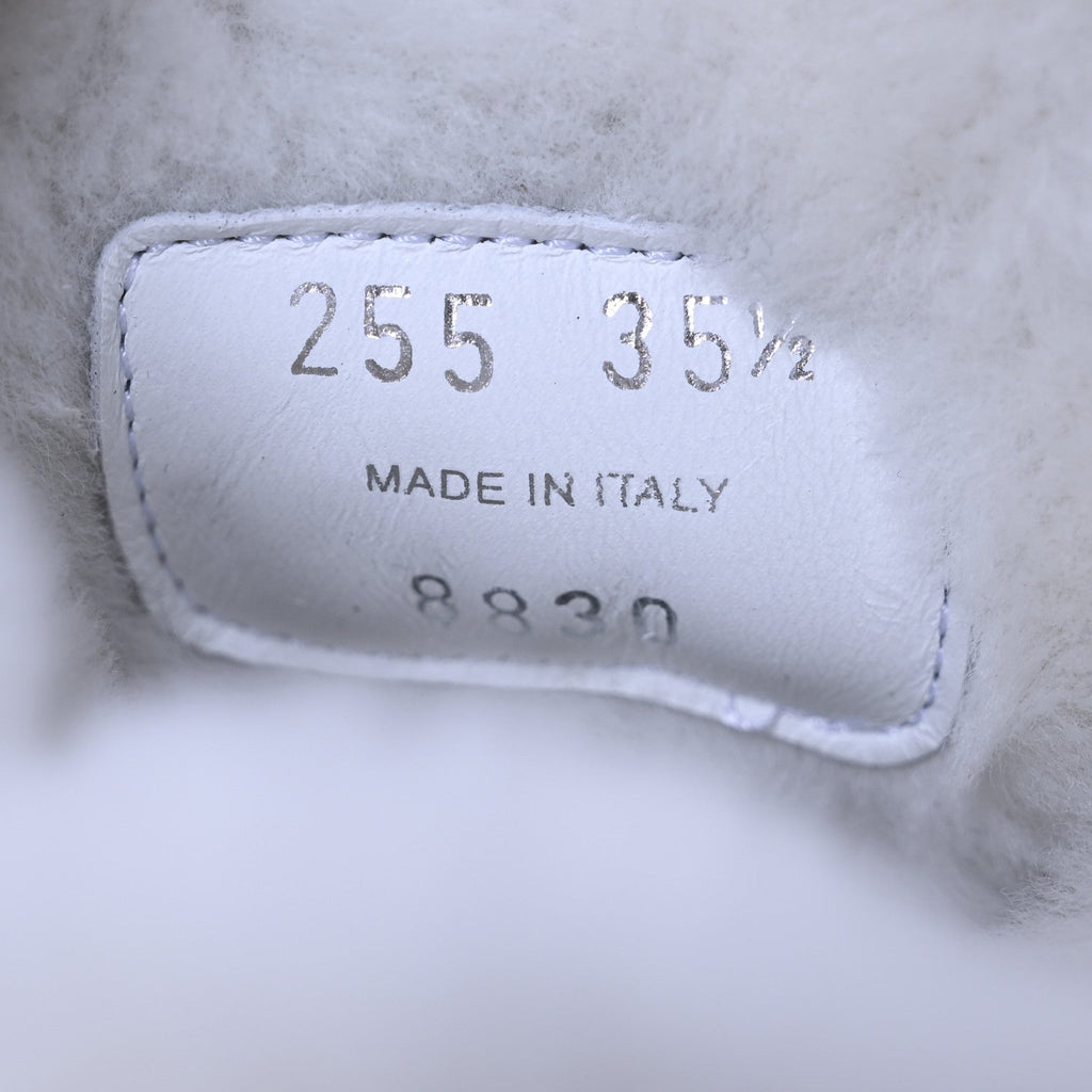 Prada Spazzolato Rois Nylon Shearling Metal Triangle Logo Monolith Pouch Pocket 55mm Boots 35.5 White