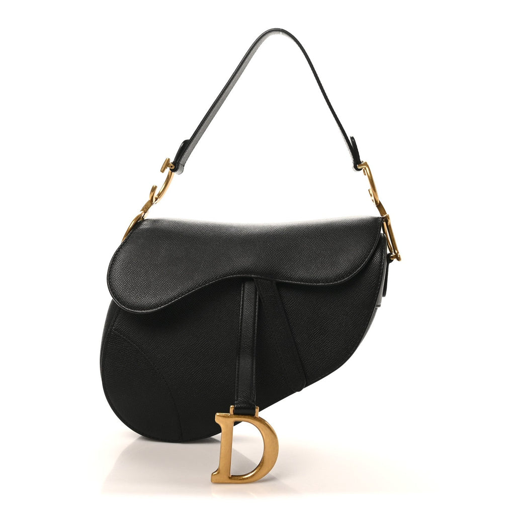 Christian Dior Grained Calfskin Saddle Bag Black