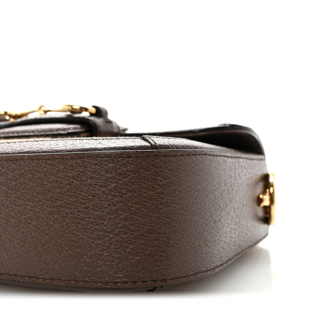 Gucci Monogram Jumbo GG Textured Dollar Calfskin Web Mini Horsebit 1955 Shoulder Bag Camel Ebony New Acero